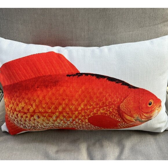 Set Of 2 Red Fish Throw Pillows 19x12 Coastal Nautical Home Decor - Picture 2 of 13